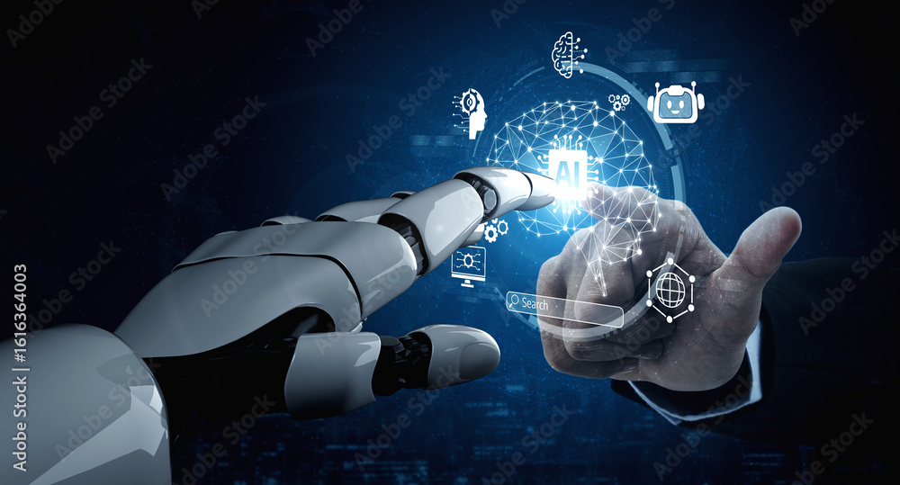 Poster ai assistant brain processor with llm technology, big data, machine learning, generative ai for busi