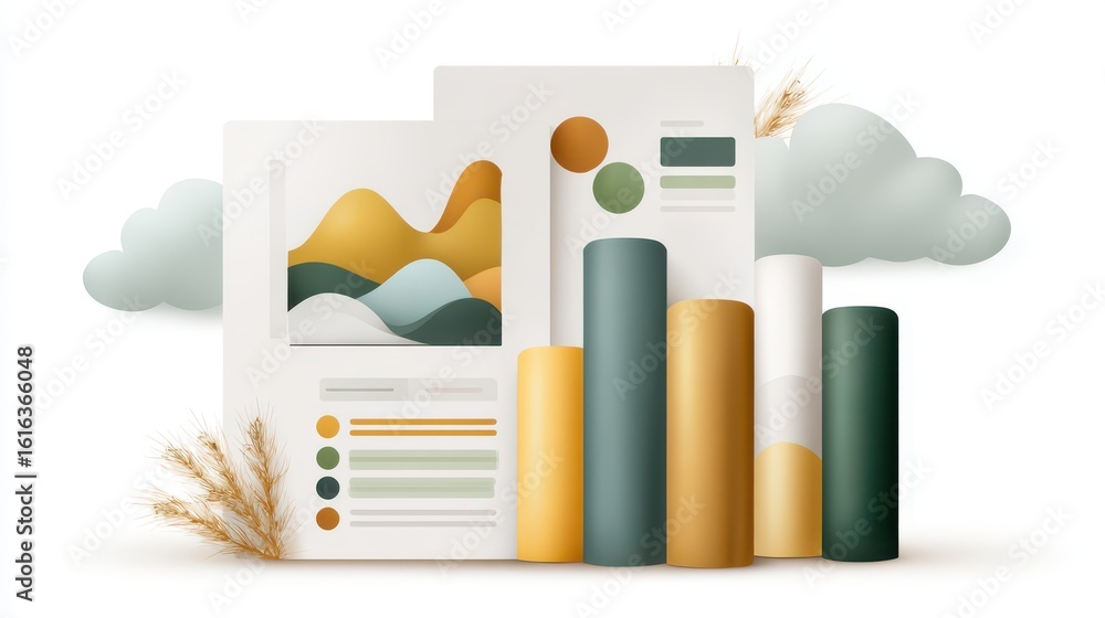 Poster modern flat design dashboard illustration for research project tracking and data visualization