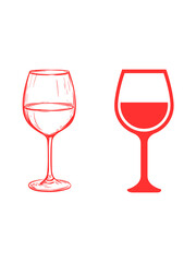 Red Wine Glass Icons: Hand-Drawn Sketch and Minimalist Graphic Design.