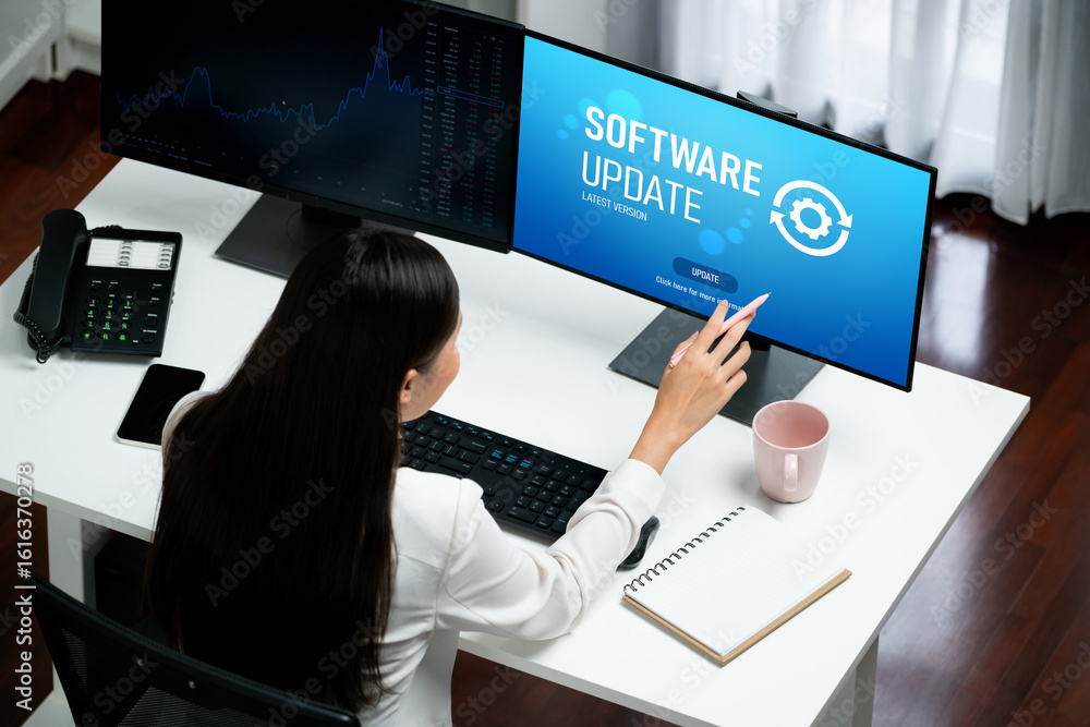 Poster software update on computer for brisk version of device software upgrade