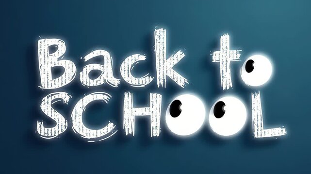 "Back to School creative chalkboard style text with playful cartoon eyes replacing letters on dark teal background, fun and engaging education design concept for academic year start and school reopeni