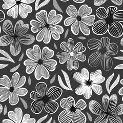 Black and White Floral Pattern Seamless Texture