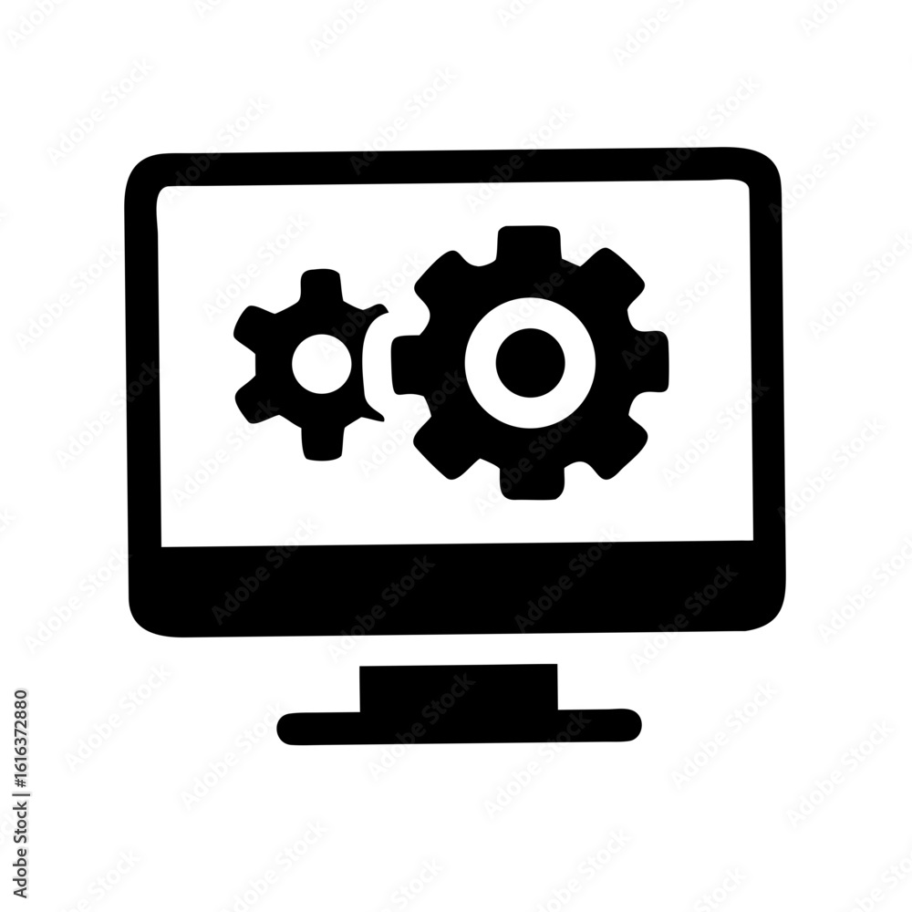 Aufkleber computer settings gear icon vector illustration for system configuration and maintenance process des