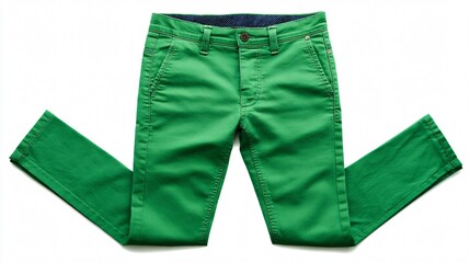 Stylish Green Chinos for Men and Kids Isolated on White Background