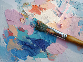 Obraz premium Pastel Pink and Blue Abstract Painting with Paintbrush