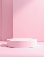 empty wall with podium pastel colour pink copy space background