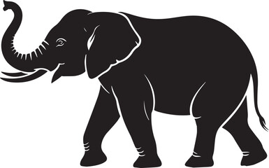 Fototapeta premium Majestic elephant silhouette walking gracefully with trunk raised black white