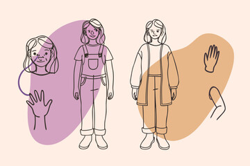 Line art figures with abstract shapes and body parts