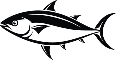 Tuna fish silhouette, seafood line art, marine animal, vector illustration, ocean fish outline