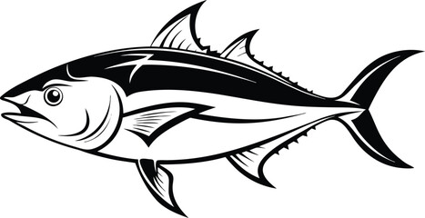 Tuna fish silhouette, seafood line art, marine animal, vector illustration, ocean fish outline