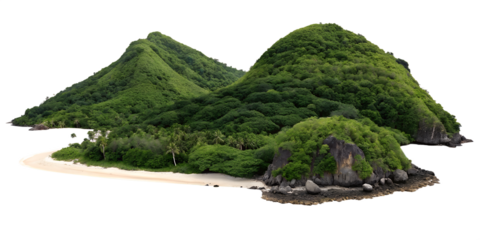 Tropical island paradise with green hills and white sand beach travel destination scenic landscape view