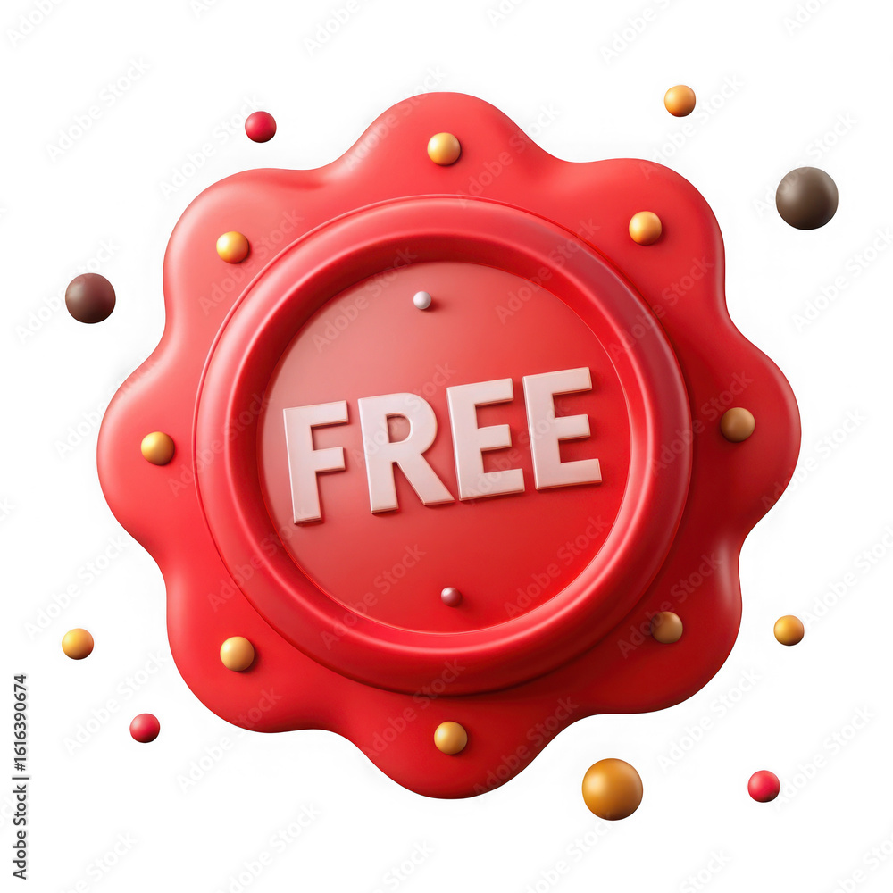 Poster red seal with free text isolated on transparent background