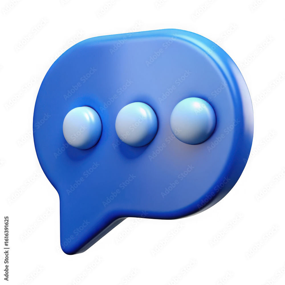 Poster blue chat bubble with three dots isolated on transparent background