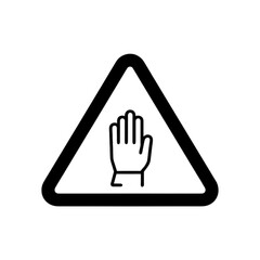 Obraz premium Caution sign with hand symbol in black and white triangular shape 