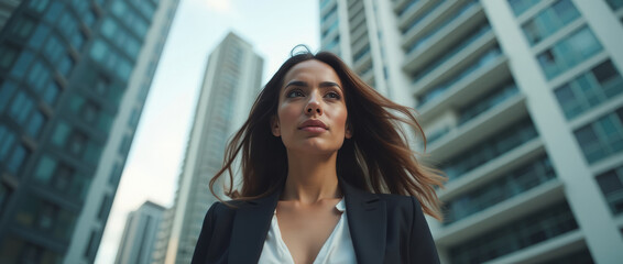 Latina Successful Businesswoman in Downtown São Paulo, Extreme Close-Up