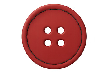 Fototapeta premium Red sewing button featuring four-hole design, displaying clear stitching, positioned against transparent background, ideal for tailoring, fashion, crafting projects