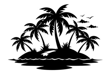 tropical island black and white silhouette