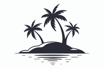 tropical island black and white silhouette