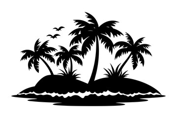tropical island black and white silhouette