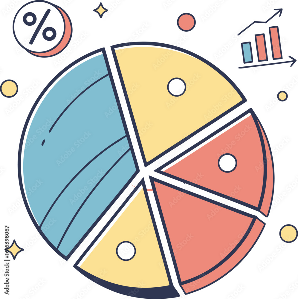 Poster flat colorful vector icon of a pie chart with three segments