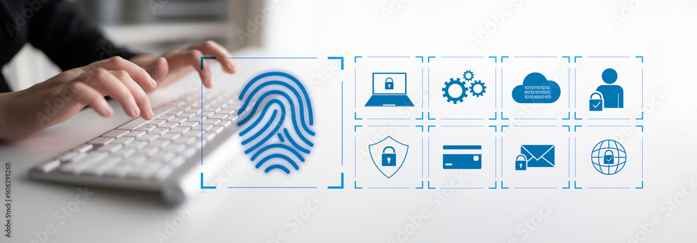 Poster system for safeguarding digital identity using fingerprint authentication, encryption, and secure ac