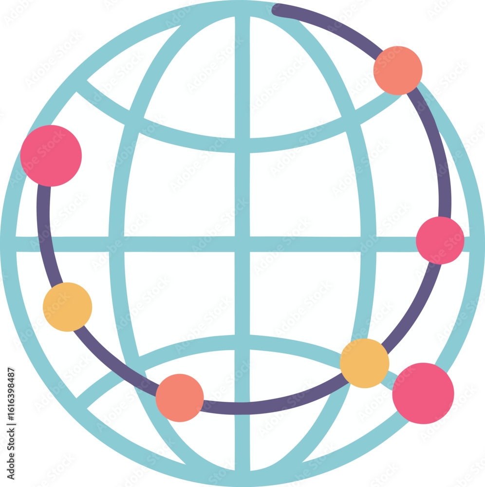 Poster globe with colorful dots and connecting lines world