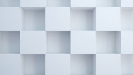 A modern white cube pattern creates an abstract geometric background