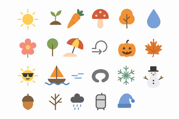 Fototapeta premium Colorful seasonal icons featuring nature, weather, and holiday themes