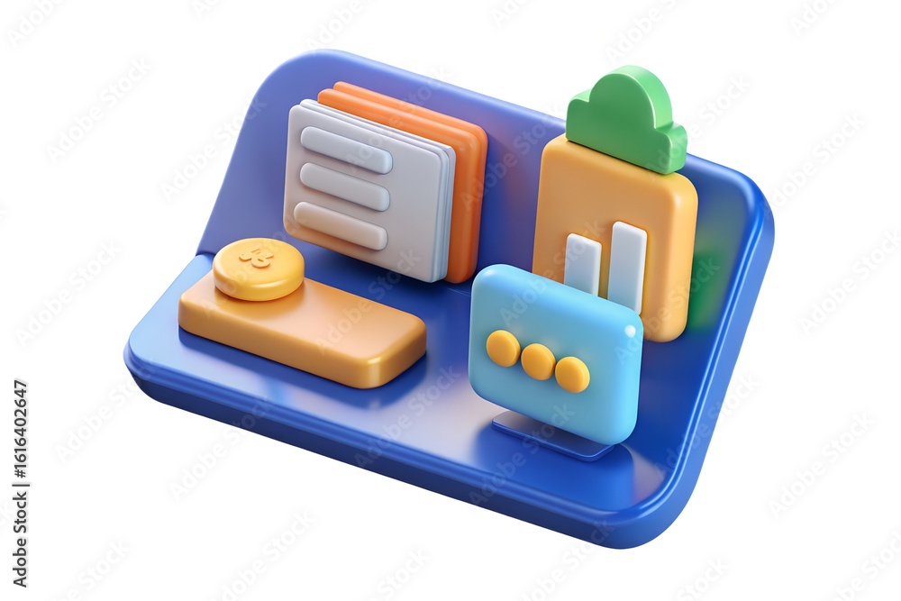 Poster abstract 3d icons representing digital organization and data management