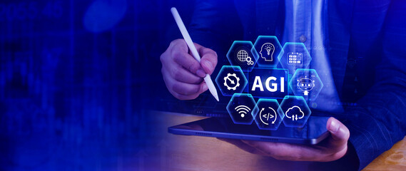 AGI concept, Artificial general intelligence, AI knowledge learning technology, AGI is the future...