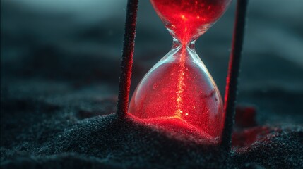 Translucent hourglass with memories as sand, some grains glowing red to signify cognitive health concerns.