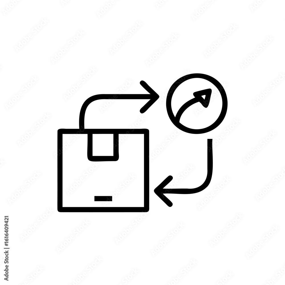 Poster outline icon a box with arrows indicating movement a circular gauge package parcel