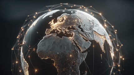 3D globe, network of connections, global interconnectedness