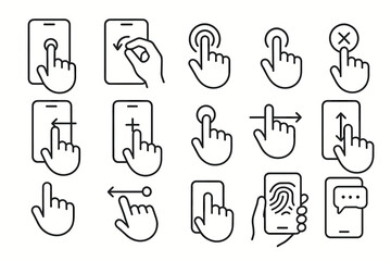 Simple line icons of various touch gestures for mobile devices