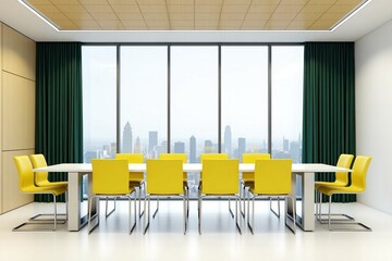 Modern Minimalist Conference Room with City Skyline View