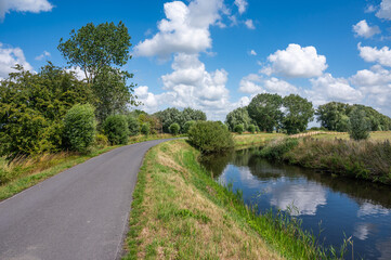 The river Ijzer Yser and green surroundings in Diksmuide, West Flanders, Belgium