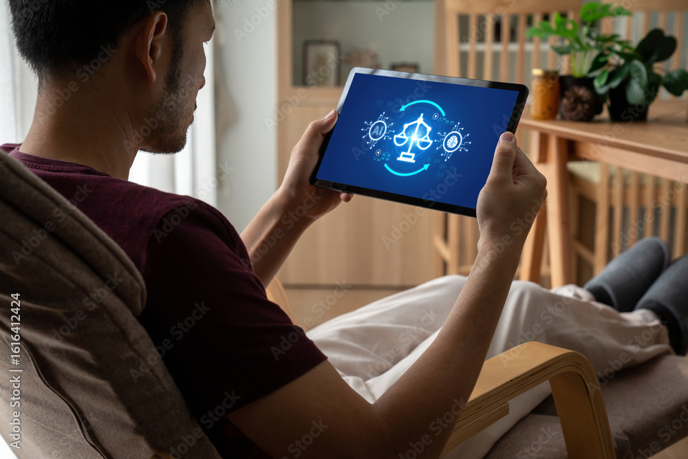 Poster ai ethics responsibility standard law and rules on computer screen provide report of ai ethic transp