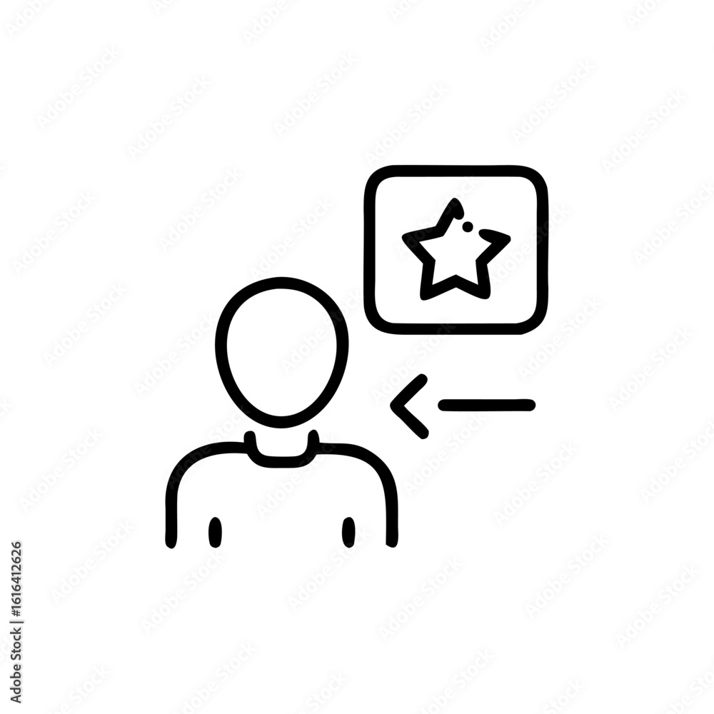 Poster outline icon a person with a star in a square an arrow vector
