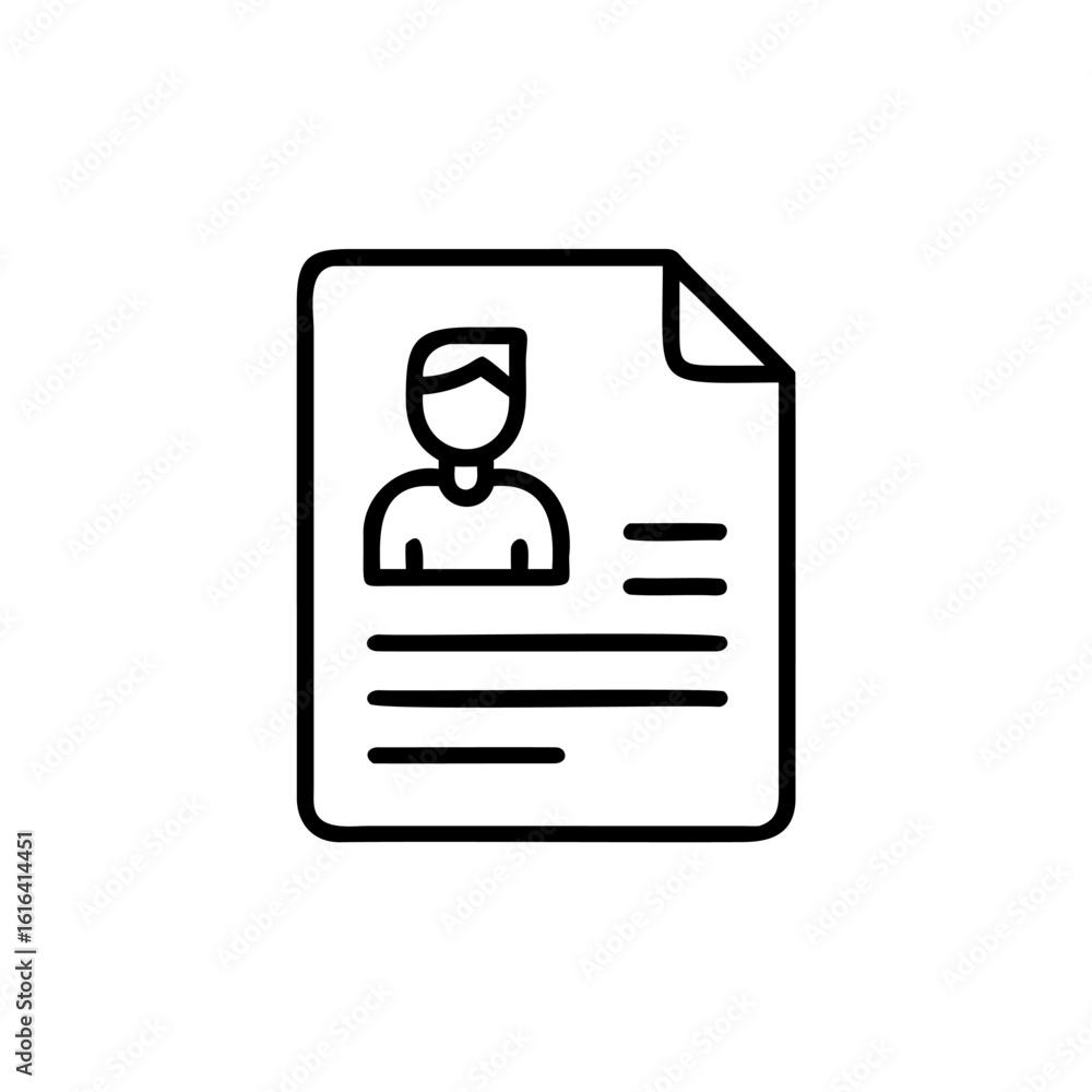 Poster outline icon a resume with a person profile text lines vector