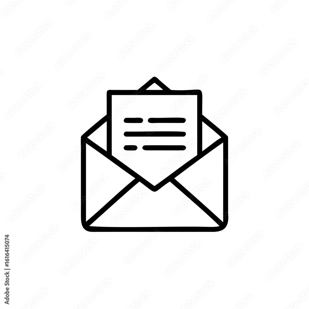 Aufkleber outline icon an open envelope with a document inside email letter