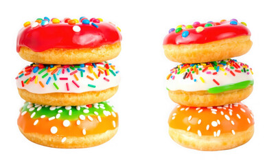 A delightful stack of assorted donuts with colorful sprinkles and sweet icing on a transparent background