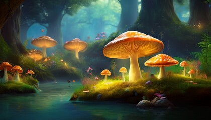 fantasy forest bathed mushrooms