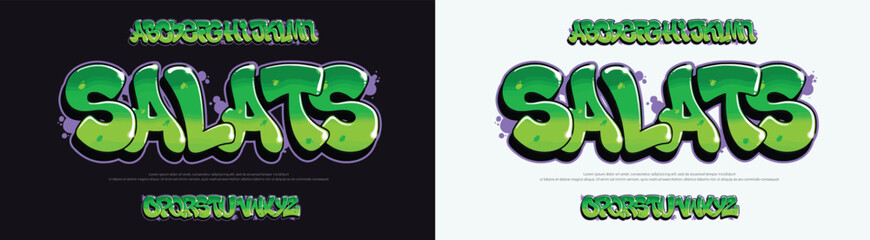 Salats logo graffiti font text effect, spray and street text style	

