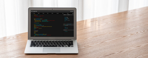 Software development programming on computer screen for modish application and program coding