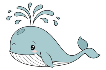 Naklejka premium Cute cartoon whale spouting water vector