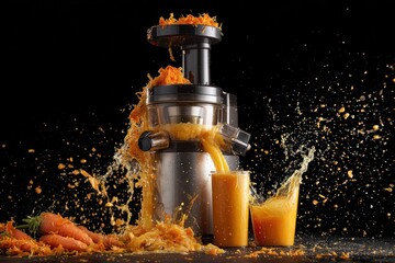 Juicer overflowing with orange juice splashes