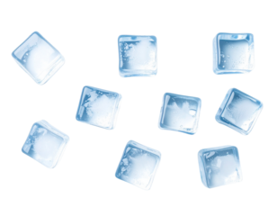 Clear frozen water cubes arranged on a distressed white painted wood surface conveyin