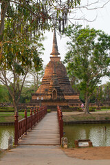 Wat with bridge in Sukhothai
