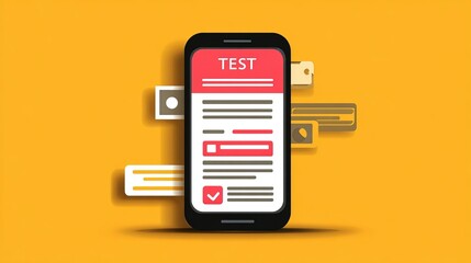 Digital interface showcasing a test notification on a smartphone against a bright yellow background Generative AI