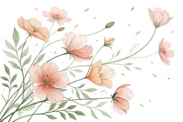 Fototapeta premium Delicate watercolor poppies in soft peach and pink hues